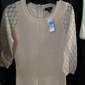 Ann Taylor Ivory Knit Dress with Lace Sleeves + Michael Kors